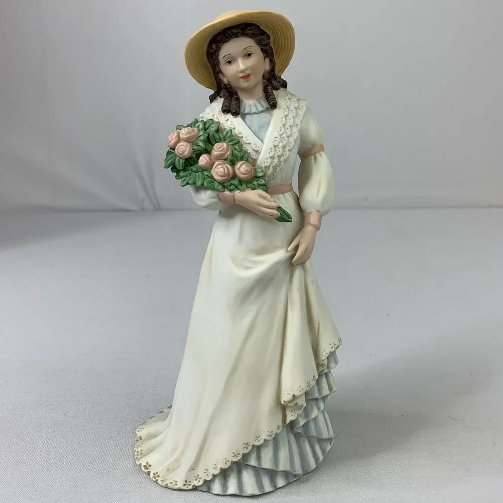 Homco Figurine Victorian‎ Woman 1468 Holding Flowers Wearing Hat 8.75 in Vintage